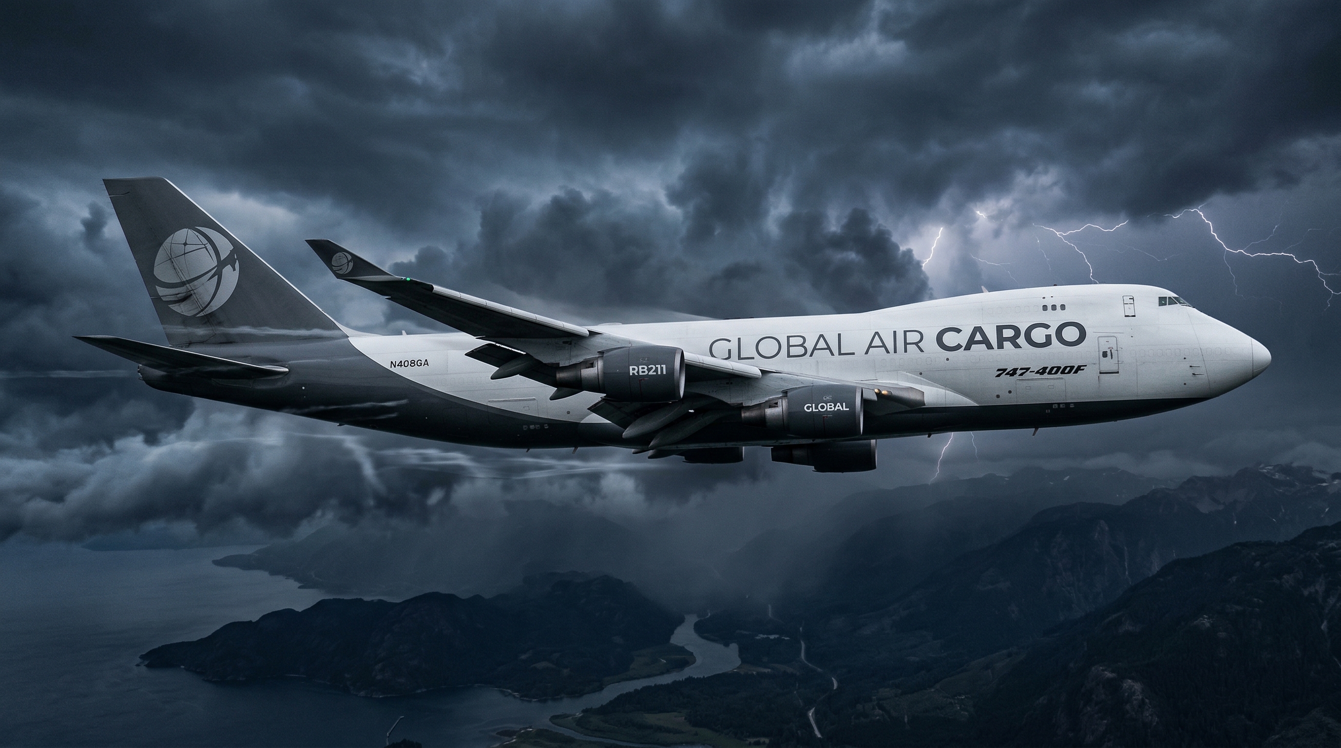 Boeing 747-400F freighter aircraft in flight